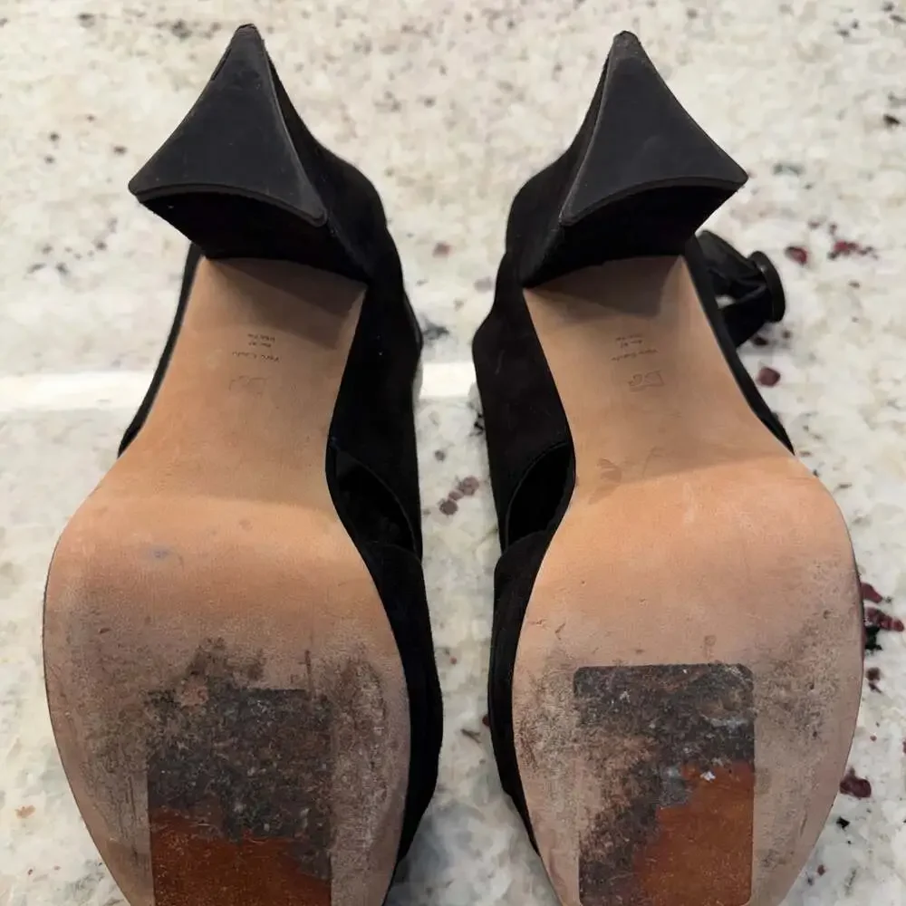 Diane von Furstenberg Sz 7 Black Suede Knotted Heidi Slingback Platform Sandal‎
